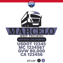 Load image into Gallery viewer, truck door decal with USDOT, MC, GVW, CA