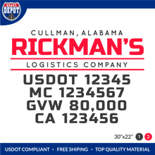 Load image into Gallery viewer, Truck Door Decal With USDOT, MC, GVW, CA