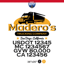 Load image into Gallery viewer, truck door decal with USDOT, MC, GVW, CA