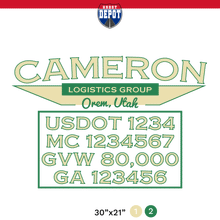 Load image into Gallery viewer, truck door decal with USDOT, MC, GVW, CA