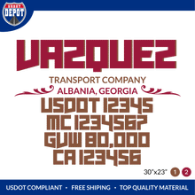 Load image into Gallery viewer, Truck Door Decal With USDOT, MC, GVW, CA