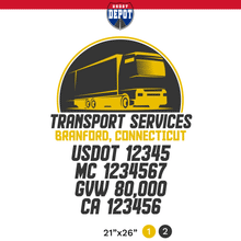 Load image into Gallery viewer, truck door decal with USDOT, MC, GVW, CA