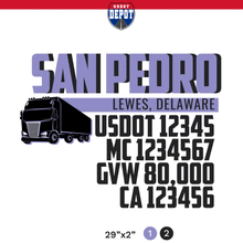 Load image into Gallery viewer, truck door decal with USDOT, MC, GVW, CA