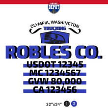 Load image into Gallery viewer, truck door decal with USDOT, MC, GVW, CA