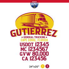 Load image into Gallery viewer, truck door decal with USDOT, MC, GVW, CA