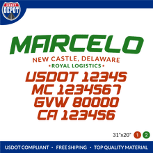 Load image into Gallery viewer, Truck Door Decal With USDOT, MC, GVW, CA