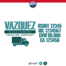 Load image into Gallery viewer, truck door decal with USDOT, MC, GVW, CA