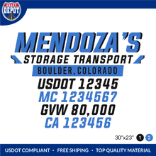 Load image into Gallery viewer, Truck Door Decal With USDOT, MC, GVW, CA