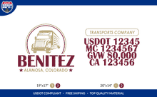 Load image into Gallery viewer, Truck Door Decal With USDOT, MC, GVW, CA