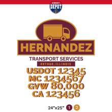 Load image into Gallery viewer, truck door decal with USDOT, MC, GVW, CA