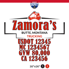 Load image into Gallery viewer, truck door decal with USDOT, MC, GVW, CA