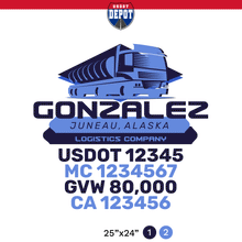 Load image into Gallery viewer, truck door decal with USDOT, MC, GVW, CA