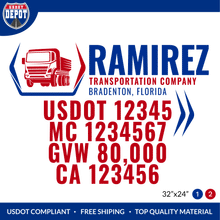 Load image into Gallery viewer, Truck Door Decal With USDOT, MC, GVW, CA