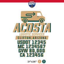 Load image into Gallery viewer, truck door decal with USDOT, MC, GVW, CA