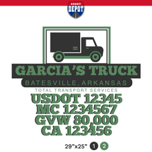 Load image into Gallery viewer, truck door decal with USDOT, MC, GVW, CA