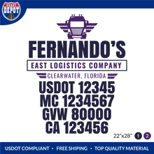 Load image into Gallery viewer, Truck Door Decal With USDOT, MC, GVW, CA