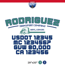 Load image into Gallery viewer, truck door decal with USDOT, MC, GVW, CA