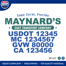 Load image into Gallery viewer, Truck Door Decal With USDOT, MC, GVW, CA