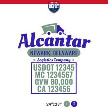 Load image into Gallery viewer, truck door decal with USDOT, MC, GVW, CA