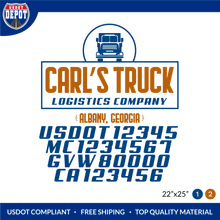 Load image into Gallery viewer, Truck Door Decal With USDOT, MC, GVW, CA