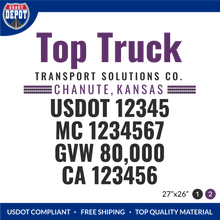 Load image into Gallery viewer, Truck Door Decal With USDOT, MC, GVW, CA