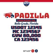 Load image into Gallery viewer, truck door decal with USDOT, MC, GVW, CA