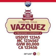 Load image into Gallery viewer, truck door decal with USDOT, MC, GVW, CA