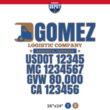 Load image into Gallery viewer, truck door decal with USDOT, MC, GVW, CA