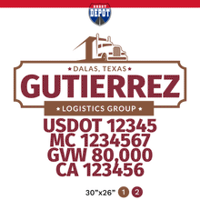 Load image into Gallery viewer, truck door decal with USDOT, MC, GVW, CA