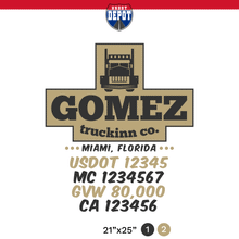 Load image into Gallery viewer, truck door decal with USDOT, MC, GVW, CA