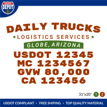 Load image into Gallery viewer, Truck Door Decal With USDOT, MC, GVW, CA