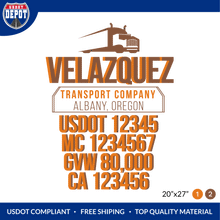 Load image into Gallery viewer, Truck Door Decal With USDOT, MC, GVW, CA