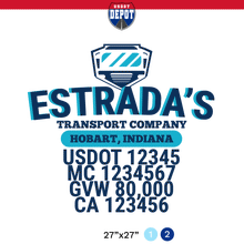 Load image into Gallery viewer, truck door decal with USDOT, MC, GVW, CA