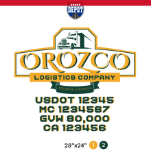 Load image into Gallery viewer, truck door decal with USDOT, MC, GVW, CA