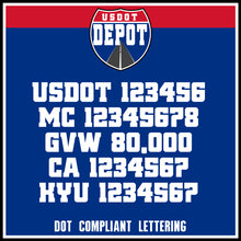 Load image into Gallery viewer, USDOT, MC, GVW, CA & KYU Number Decal Lettering Stickers (2-Pack)