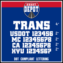 Load image into Gallery viewer, Transport Company Name Door Decal with USDOT, MC, CA & KYU Lettering (2-Pack)