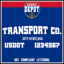 Load image into Gallery viewer, Arched Transport Name with USDOT Number Lettering Decal Sticker (2-Pack)