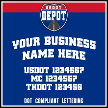 Load image into Gallery viewer, Curved Business Name with USDOT, MC & TXDOT Lettering Numbers Decals (2-Pack)