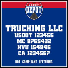 Load image into Gallery viewer, Trucking Business Name with USDOT, MC, KYU & CA Numbers (2-Pack)