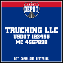 Load image into Gallery viewer, Trucking/Transport Name with USDOT & MC Number Decal Lettering (2-Pack)