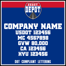 Load image into Gallery viewer, Company Name with USDOT, MC, GVW, CA & KYU Lettering Decals (2-Pack)