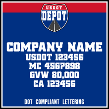 Load image into Gallery viewer, Company Name with USDOT, MC, GVW & CA Number Decal Lettering (2-Pack)