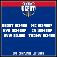 Load image into Gallery viewer, USDOT, MC, KYU, CA, GVW & TXDMV Number Decal Lettering (2-Pack)