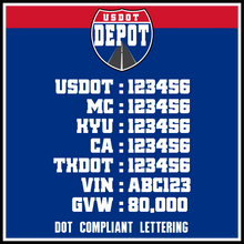 Load image into Gallery viewer, USDOT, MC, KYU, CA, TXDOT, VIN & GVW Number Sticker Lettering (2-Pack)