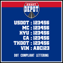 Load image into Gallery viewer, USDOT, MC, KYU, CA, TXDOT & VIN Number Sticker Decals (2-Pack)
