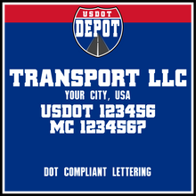 Load image into Gallery viewer, Transport Company Name with Origin City, USDOT & MC Number Lettering (2-Pack)