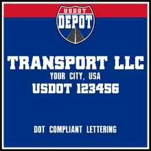 Load image into Gallery viewer, Transport Logistics with Origin City & USDOT Number Sticker Decal Lettering (2-Pack)