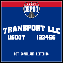 Load image into Gallery viewer, Arched Transport Name with USDOT Number Lettering Decal (2-Pack)
