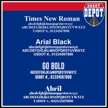 Load image into Gallery viewer, Arched Transport Name with Origin City & USDOT Number Lettering Decal (2-Pack)