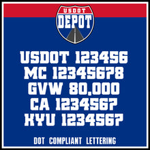 Load image into Gallery viewer, USDOT, MC, GVW, CA &amp; KYU Number Decal Lettering Stickers (2-Pack)

